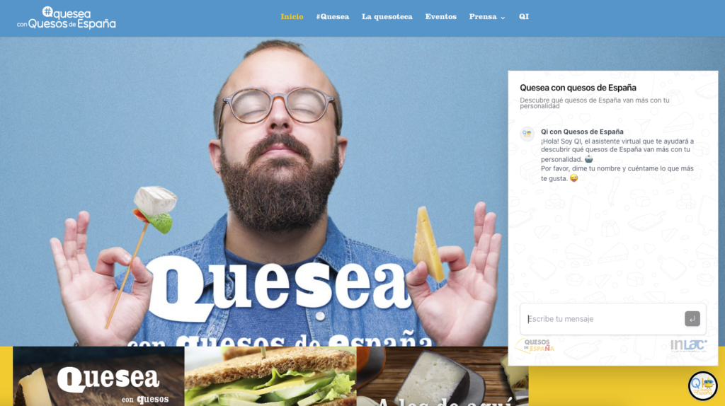 Página web de Quesea con QI en la esquina inferior derecha.